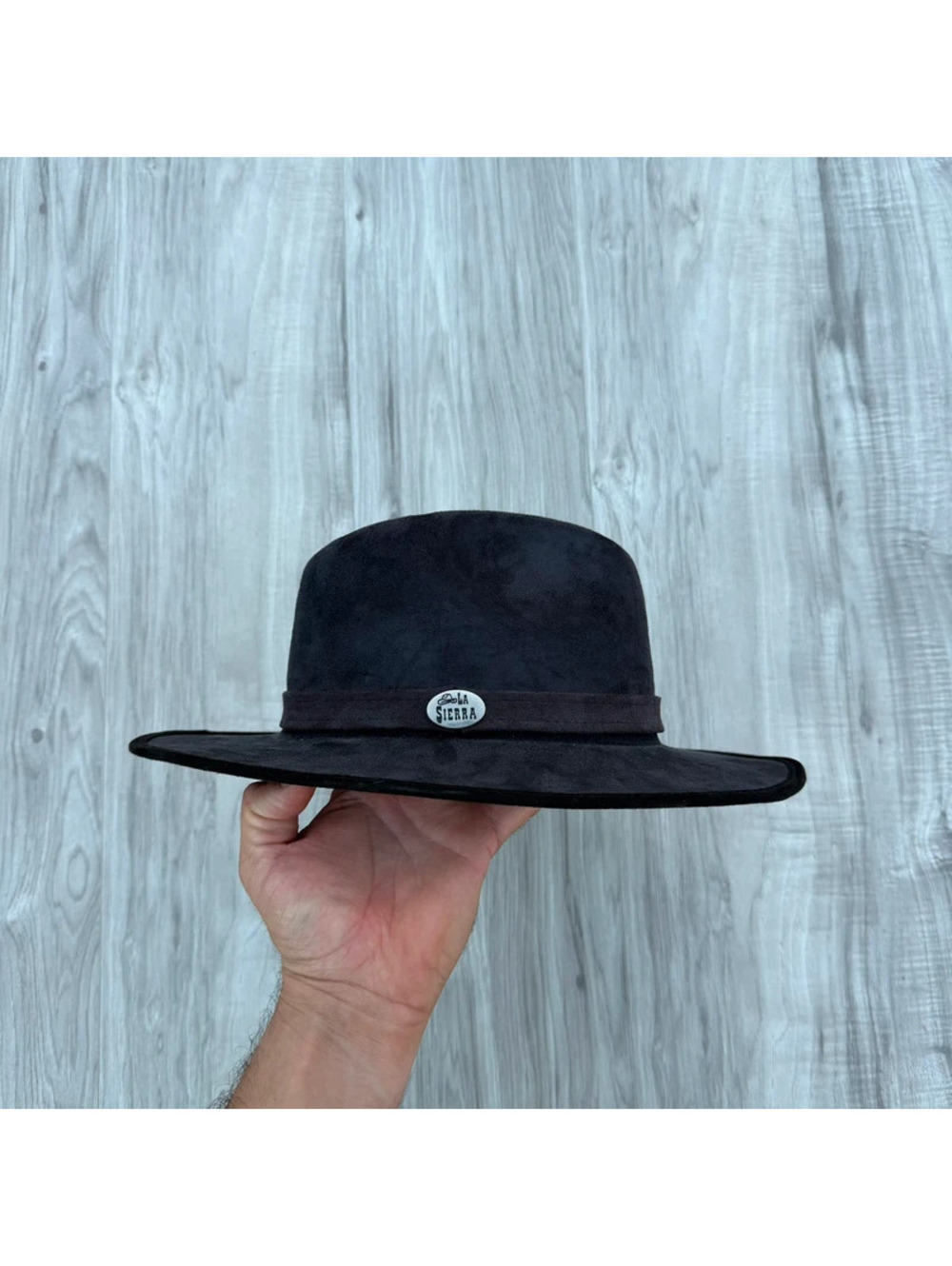 La Sierra black faux-suede wide-brim fedora hat